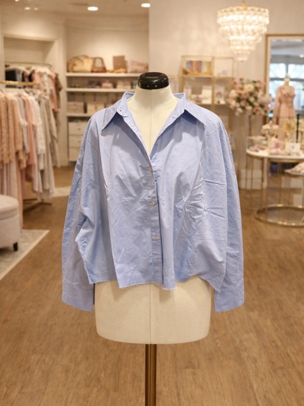 White Birch Oversized Button Down Top 2X/3X Woven Tunic 32” PTP Raw Hem